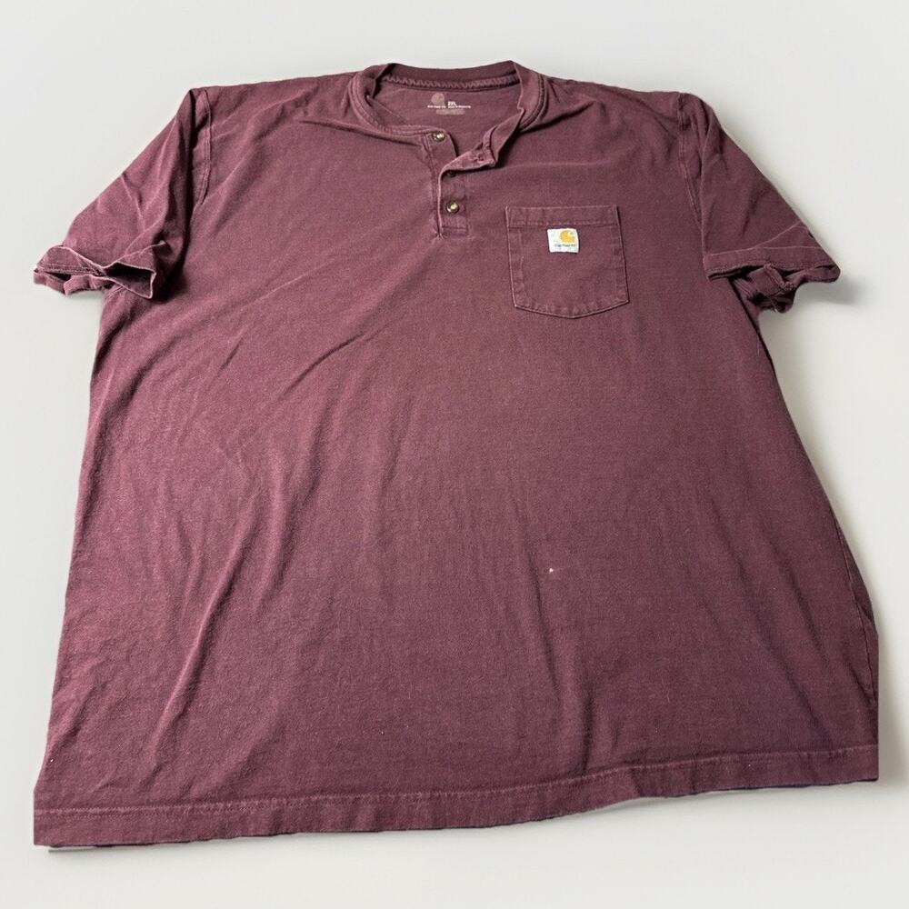 Carhartt Shirt Mens 2XL Tall Maroon Loose Fit Henley Casual Crewneck Work TEE